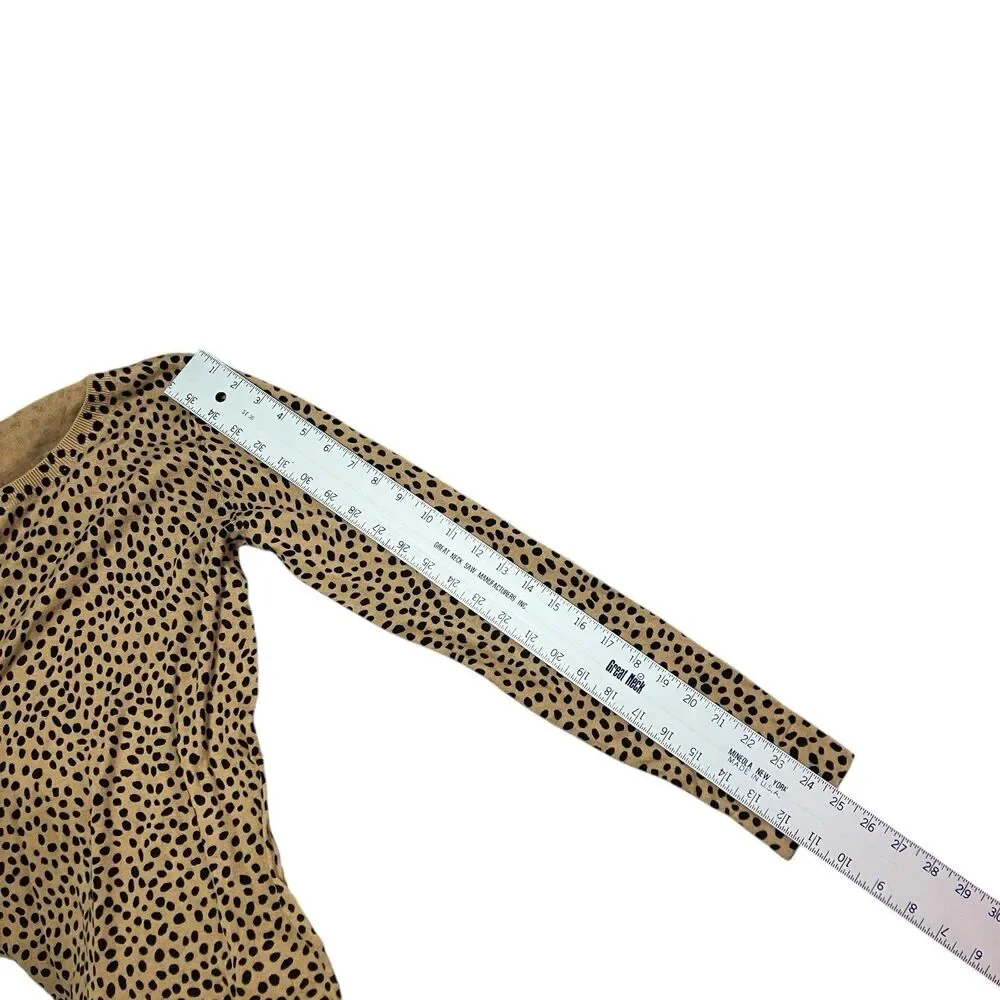 J Crew Tan Cheetah Print‎ Teddie Knit Pullover Animal Timeless Sweater Womens S